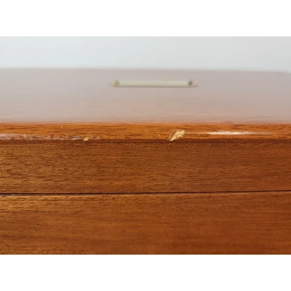 Vintage Wooden Jewelry Box Chest Organizer Yellow Felt Lined 2 Drawer Open Top - Picture 13 of 16